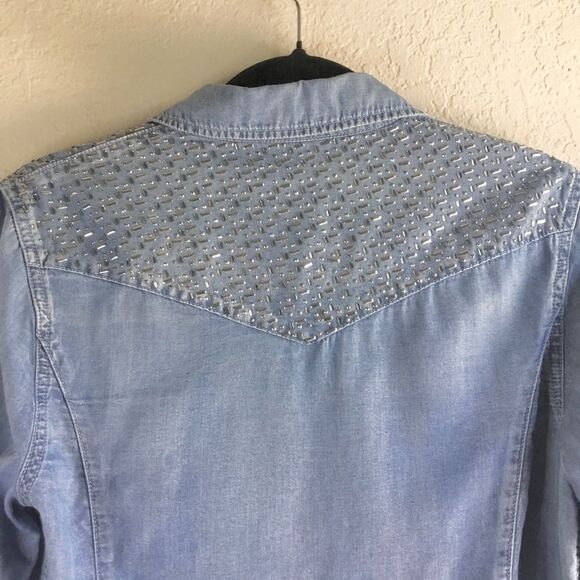 Reba denim button up shirt western style pockets and back with bling country - Picture 5 of 9